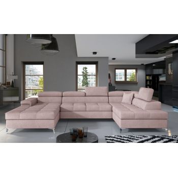 Coltar extensibil dreapta 5 locuri ELTAP, Edr-50, Eduardo, 337x205x88 cm, lemn/poliester, roz deschis