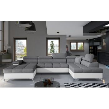 Coltar extensibil dreapta 5 locuri ELTAP, Edr-52, Eduardo, 337x205x88 cm, lemn/poliester, gri inchis/alb