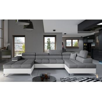Coltar extensibil dreapta 5 locuri ELTAP, Edr-52, Eduardo, 337x205x88 cm, lemn/poliester, gri inchis/alb