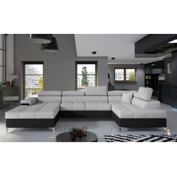 Coltar extensibil dreapta 5 locuri ELTAP, Edr-54, Eduardo, 337x205x88 cm, lemn/poliester, gri deschis/negru