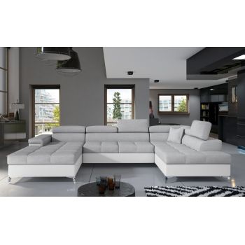Coltar extensibil dreapta 5 locuri ELTAP, Edr-55, Eduardo, 337x205x88 cm, lemn/poliester, gri deschis/alb