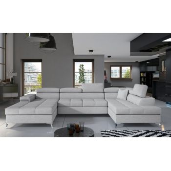 Coltar extensibil dreapta 5 locuri ELTAP, Edr-56, Eduardo, 337x205x88 cm, lemn/poliester, gri deschis