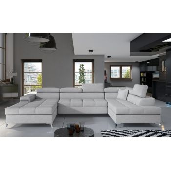 Coltar extensibil dreapta 5 locuri ELTAP, Edr-56, Eduardo, 337x205x88 cm, lemn/poliester, gri deschis