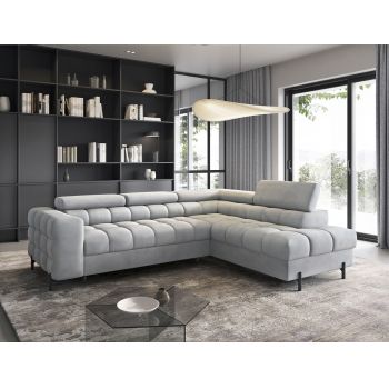 Coltar extensibil dreapta 5 locuri ELTAP, RT-05PA, Ferucce, 276x200x93 cm, lemn/poliester, gri deschis
