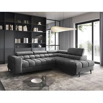 Coltar extensibil dreapta 5 locuri ELTAP, RT-06PA, Ferucce, 276x200x93 cm, lemn/poliester, gri inchis