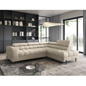 Coltar extensibil dreapta 5 locuri ELTAP, RT-18AU, Ferucce, 276x200x93 cm, lemn/poliester, bej deschis