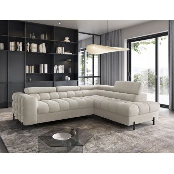 Coltar extensibil dreapta 5 locuri ELTAP, RT-18ROY, Ferucce, 276x200x93 cm, lemn/poliester, bej deschis