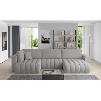 Coltar extensibil dreapta 6 locuri ELTAP, RT-03NU, Bonito, 350x175x92 cm, lemn/poliester, gri deschis