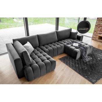 Coltar extensibil dreapta 6 locuri ELTAP, RT-06NU, Bonito, 350x175x92 cm, lemn/poliester, gri inchis