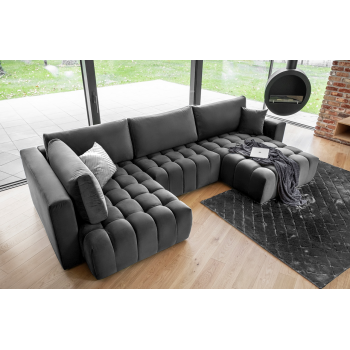 Coltar extensibil dreapta 6 locuri ELTAP, RT-06NU, Bonito, 350x175x92 cm, lemn/poliester, gri inchis