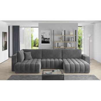 Coltar extensibil dreapta 6 locuri ELTAP, RT-06SO, Bonito, 350x175x92 cm, lemn/poliester, gri inchis