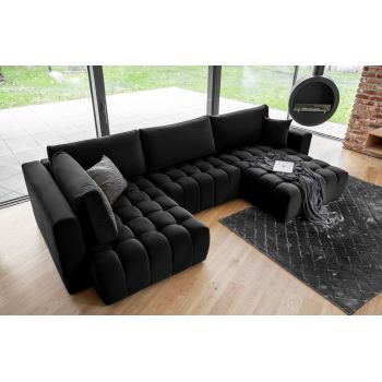 Coltar extensibil dreapta 6 locuri ELTAP, RT-10LO, Bonito, 350x175x92 cm, lemn/poliester, negru