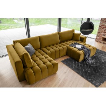 Coltar extensibil dreapta 6 locuri ELTAP, RT-45LO, Bonito, 350x175x92 cm, lemn/poliester, mustar