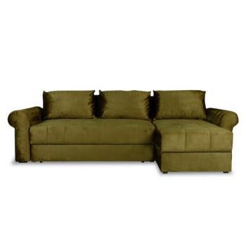 Coltar Extensibil Dreapta Trendy, 5 Locuri, Lada Depozitare, Verde, 275 Cm