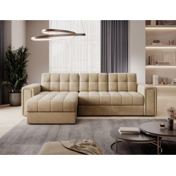 Coltar extensibil reversibil 3 locuri ELTAP, Blenvi, 260x150x82 cm, lemn/poliester, bej inchis