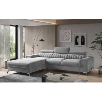 Coltar extensibil stanga 3 locuri ELTAP, LT-03NU, Grayson, 278x205x92 cm, lemn/poliester, gri