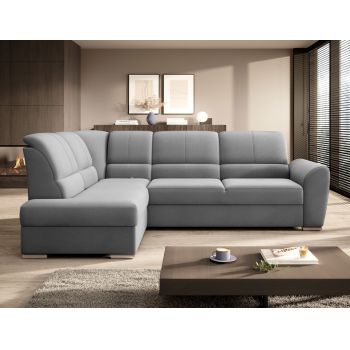 Coltar extensibil stanga 3 locuri ELTAP, LT-03NU, Siber, 270x186x93 cm, lemn/poliester, gri deschis