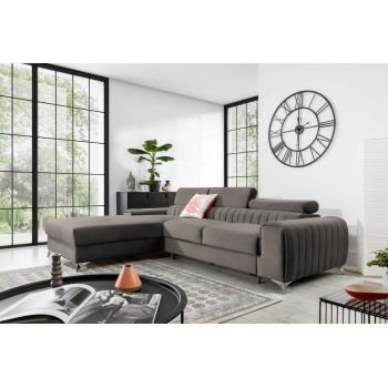 Coltar extensibil stanga 3 locuri ELTAP, LT-04LO, Grayson, 278x205x92 cm, lemn/poliester, gri