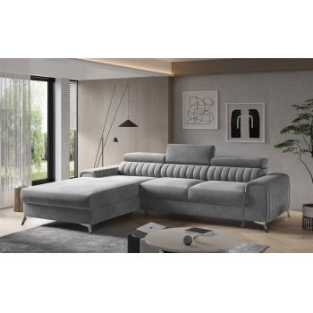 Coltar extensibil stanga 3 locuri ELTAP, LT-04SO, Grayson, 278x205x92 cm, lemn/poliester, gri