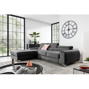 Coltar extensibil stanga 3 locuri ELTAP, LT-04VE, Grayson, 278x205x92 cm, lemn/poliester, gri