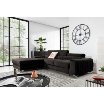 Coltar extensibil stanga 3 locuri ELTAP, LT-05LO, Grayson, 278x205x92 cm, lemn/poliester, gri inchis