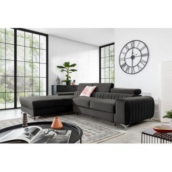 Coltar extensibil stanga 3 locuri ELTAP, LT-05NU, Grayson, 278x205x92 cm, lemn/poliester, gri inchis