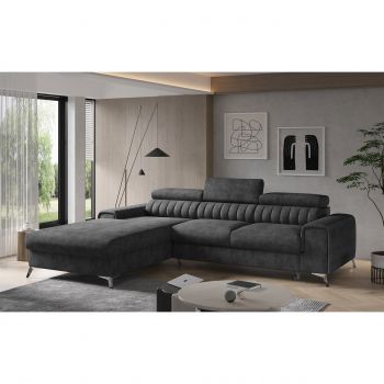 Coltar extensibil stanga 3 locuri ELTAP, LT-06LE, Grayson, 278x205x92 cm, lemn/poliester, gri inchis