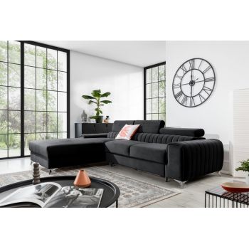 Coltar extensibil stanga 3 locuri ELTAP, LT-06VE, Grayson, 278x205x92 cm, lemn/poliester, gri inchis