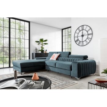 Coltar extensibil stanga 3 locuri ELTAP, LT-100VE, Grayson, 278x205x92 cm, lemn/poliester, albastru