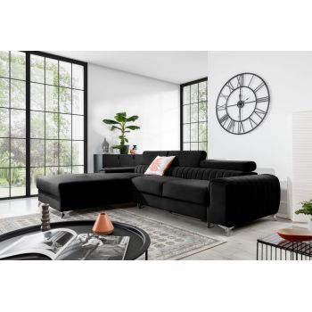 Coltar extensibil stanga 3 locuri ELTAP, LT-10LO, Grayson, 278x205x92 cm, lemn/poliester, negru