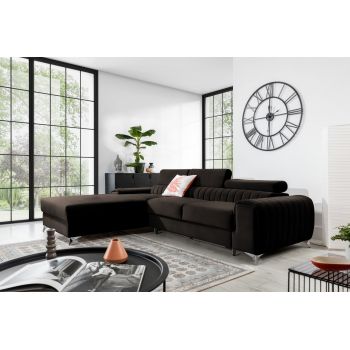 Coltar extensibil stanga 3 locuri ELTAP, LT-22NU, Grayson, 278x205x92 cm, lemn/poliester, maro inchis