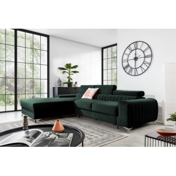 Coltar extensibil stanga 3 locuri ELTAP, LT-35LO, Grayson, 278x205x92 cm, lemn/poliester, verde inchis