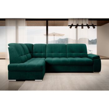 Coltar extensibil stanga 3 locuri ELTAP, LT-35NU, Sado, 272x192x95 cm, lemn/poliester, verde inchis