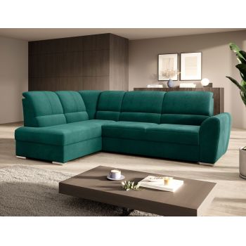 Coltar extensibil stanga 3 locuri ELTAP, LT-35NU, Siber, 270x186x93 cm, lemn/poliester, verde inchis