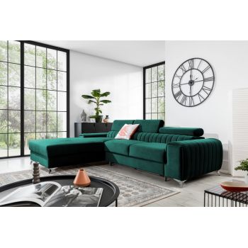 Coltar extensibil stanga 3 locuri ELTAP, LT-38VE, Grayson, 278x205x92 cm, lemn/poliester, verde inchis