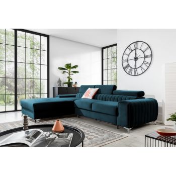 Coltar extensibil stanga 3 locuri ELTAP, LT-40NU, Grayson, 278x205x92 cm, lemn/poliester, albastru inchis