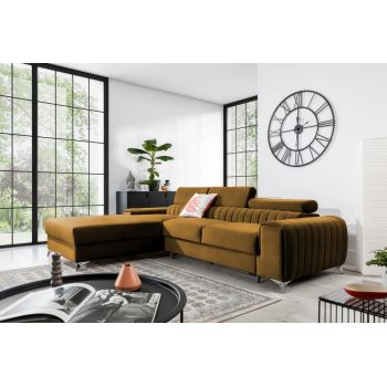 Coltar extensibil stanga 3 locuri ELTAP, LT-45LO, Grayson, 278x205x92 cm, lemn/poliester, mustar