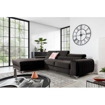 Coltar extensibil stanga 3 locuri ELTAP, LT-97RIV, Grayson, 278x205x92 cm, lemn/poliester, gri inchis