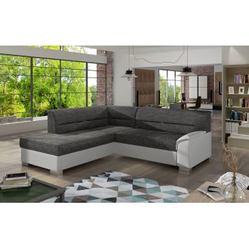 Coltar extensibil stanga 4 locuri ELTAP, BR06, Bergen, 247x214x83 cm, lemn/poliester, gri inchis/alb