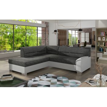 Coltar extensibil stanga 4 locuri ELTAP, BR06, Bergen, 247x214x83 cm, lemn/poliester, gri inchis/alb