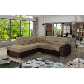 Coltar extensibil stanga 4 locuri ELTAP, BR08, Bergen, 247x214x83 cm, lemn/poliester, bej/maro inchis