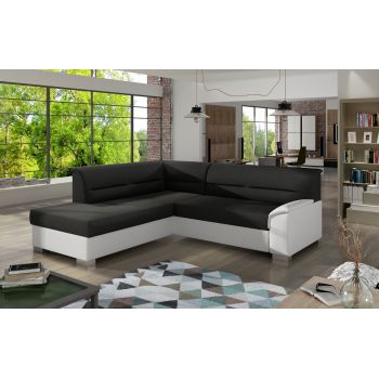 Coltar extensibil stanga 4 locuri ELTAP, BR10, Bergen, 247x214x83 cm, lemn/poliester, negru/alb