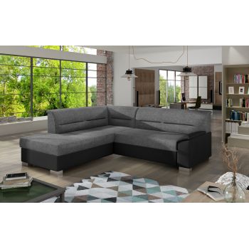 Coltar extensibil stanga 4 locuri ELTAP, BR11, Bergen, 247x214x83 cm, lemn/poliester, gri inchis/negru