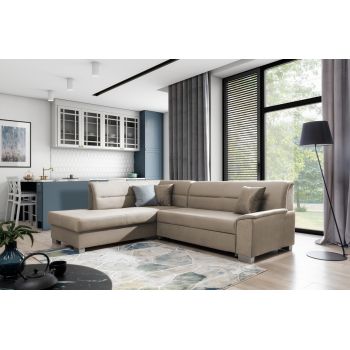 Coltar extensibil stanga 4 locuri ELTAP, BR36, Bergen, 247x214x83 cm, lemn/poliester, maro deschis