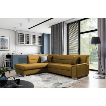 Coltar extensibil stanga 4 locuri ELTAP, BR42, Bergen, 247x214x83 cm, lemn/poliester, mustar