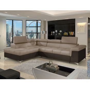 Coltar extensibil stanga 4 locuri ELTAP, ERI-49, Eridano, 275x202x88 cm, lemn/poliester, maro deschis/maro inchis