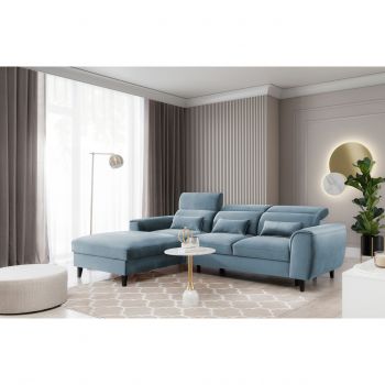 Coltar extensibil stanga 4 locuri ELTAP, Foble, 267x196x100 cm, lemn/poliester, albastru deschis