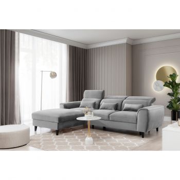Coltar extensibil stanga 4 locuri ELTAP, Foble, 267x196x100 cm, lemn/poliester, gri deschis