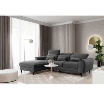Coltar extensibil stanga 4 locuri ELTAP, Foble, 267x196x100 cm, lemn/poliester, gri inchis