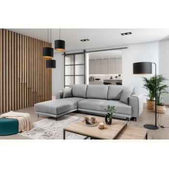 Coltar extensibil stanga 4 locuri ELTAP, LT-03NU, Dalia, 289x190x95 cm, lemn/poliester, gri deschis